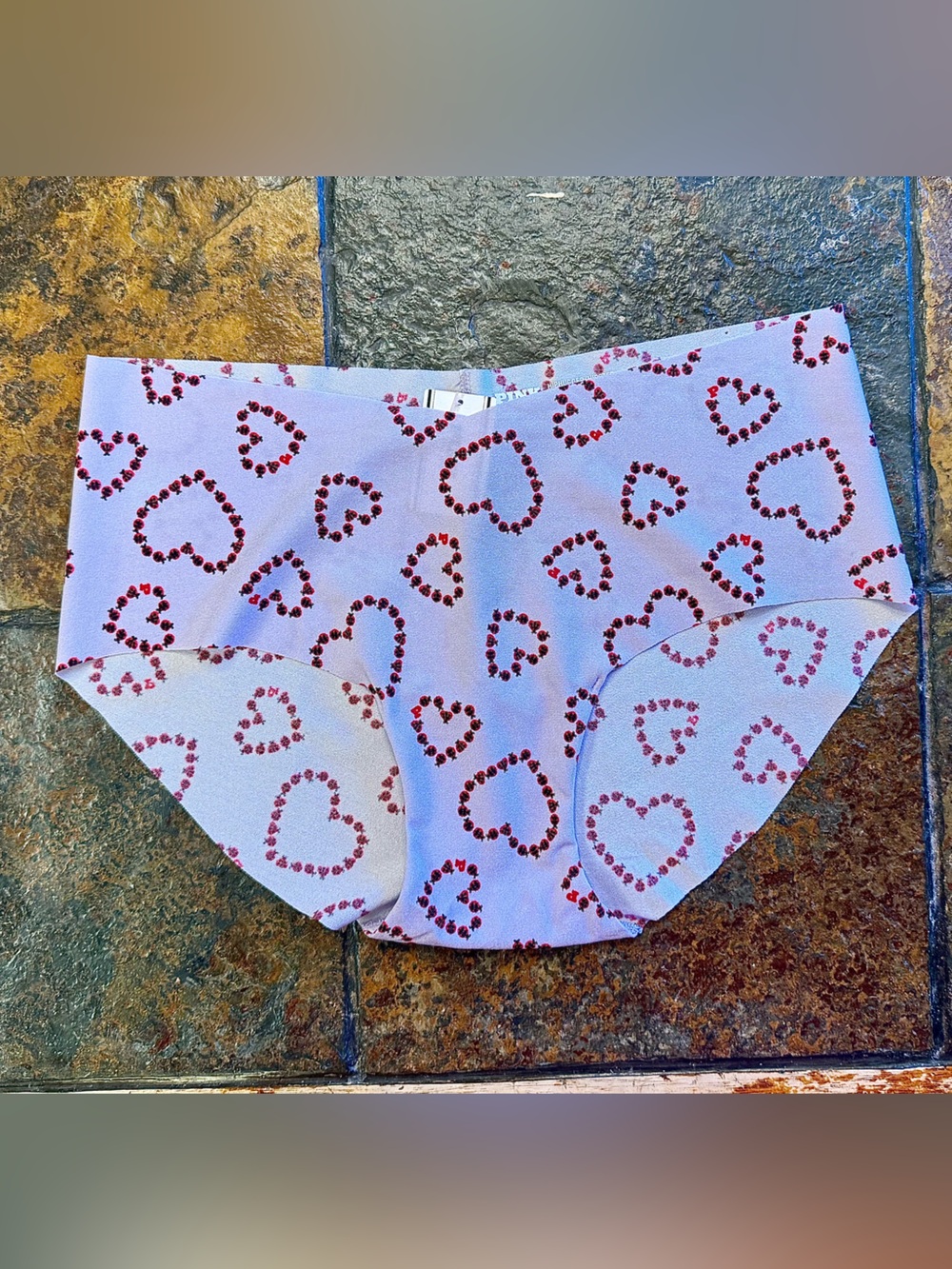 Victoria's Secret Lavender Hip Hugger Panties with Red Heart Print on Lavender.